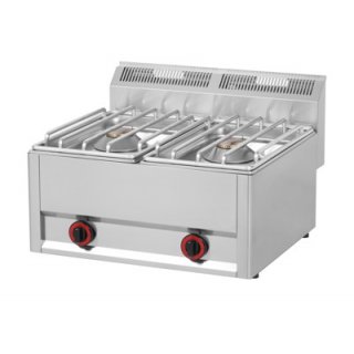 Gasherd aus Edelstahl mit 2 Kochstellen und Hochleistungsbrennern.