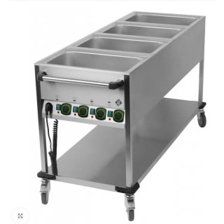 Bain Marie fahrbar elektrisch GN 4-1/1 Steuerung auf der kürzeren Seite mit Ablageboden