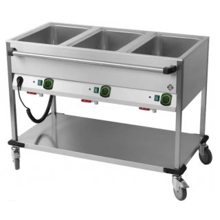 Bain Marie fahrbar elektrisch GN 3-1/1 Steuerung auf der längeren Seite mit Ablageboden